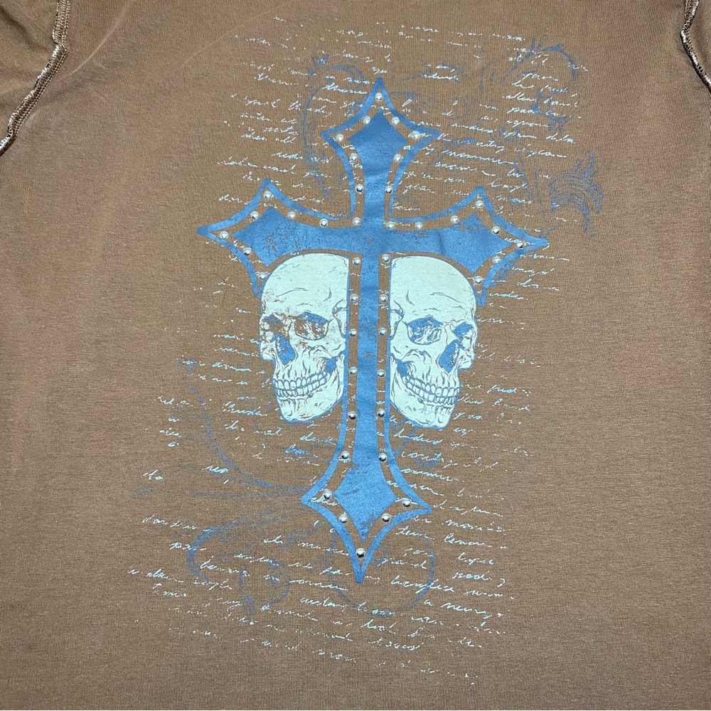 Hot Topic Shirt Skull Cross Rhinestones Striped Grunge Goth Emo Women L Junior 3 - Picture 3 of 7